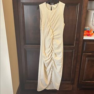 Anthropologie Beige Gingham Maxi Dress